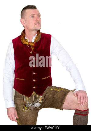 isolierte Porträt des Bayerischen Mann in traditioneller Kleidung, die wir auf der Seite Stockfoto