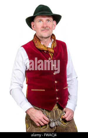 isolierte Porträt des Bayerischen Mann in traditioneller Kleidung Stockfoto