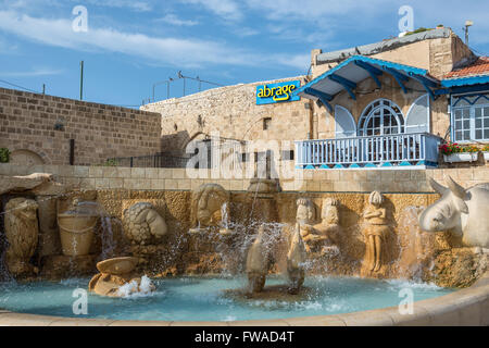 Tierkreis-Brunnen und Abrage Restaurant in Jaffa, älteste Teil von Tel Aviv, Israel Stockfoto