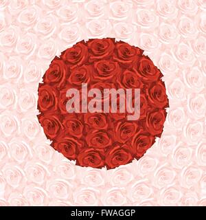 Illustration der Runde aus roten Rosen auf Hintergrund hergestellt aus rosa rose Stock Vektor