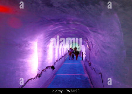 Die Eisgrotte im Gletscher Mer de Glace, Montenvers, Chamonix, Haute-Savoie, Frankreich. Stockfoto