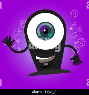 Kamera Webcam große Augen Charakter Cartoon Lächeln mit Händen Maskottchen Gesicht glücklich Stock Vektor