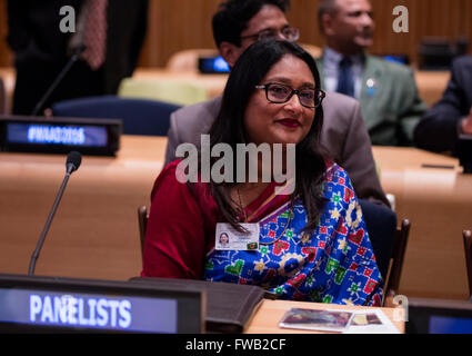 New York, Vereinigte Staaten von Amerika. 1. April 2016. Vereinte Nationen, New York, USA, teilgenommen 1. April 2016 - Saima Wazed Putul die Tochter von Bangladeschs Premierminister Sheikh Hasina über ein besonderes Ereignis anlässlich des World Autism Awareness Day (2. April). Mit dem Thema "Autismus und der 2030 Agenda: Aufnahme und Neurodiversität" heute am Hauptsitz UNO in New York. Foto: Luiz Rampelotto/EuropaNewswire © Luiz Rampelotto/Pacific Press/Alamy Live-Nachrichten Stockfoto