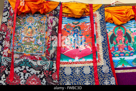 Bodhnath, Nepal.  Thangka Gemälde, eine traditionelle tibetisch-buddhistischen Stil der Malerei. Stockfoto