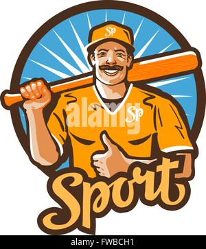 Baseball-Spieler-Vektor-Logo. Meisterschaft, Meister oder Sport-Symbol Stock Vektor