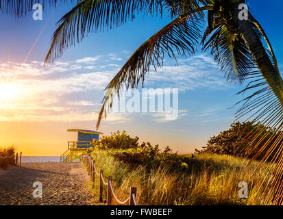 Bunte Rettungsschwimmer-Turm in South Beach, Miami Beach, Florida, Vereinigte Staaten Stockfoto