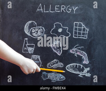 Allergie-Essen und trinken auf Blackboard-Konzept Stockfoto