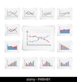 Papiere mit verschiedenen Grafiken und Diagramme Stockfoto