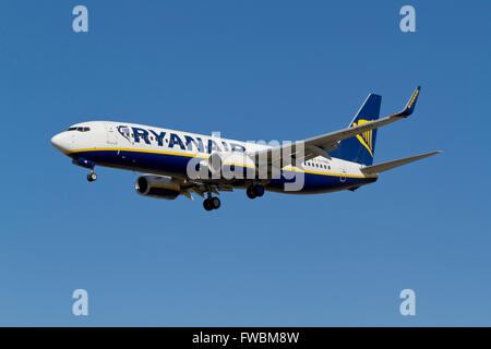 RYANAIR, Boeing 737, EI-ENB, Flug FR4019 von Alicante im Endanflug nach Flughafen Kastrup, Kopenhagen, Kopenhagen, Dänemark Stockfoto