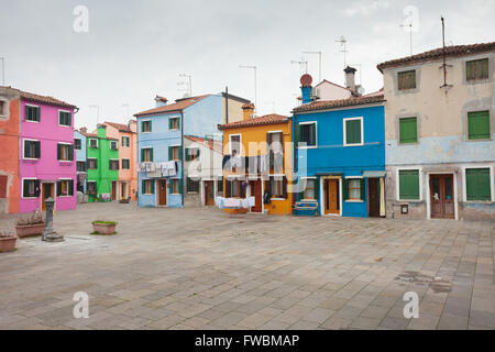 Panorama von einem kleinen Platz in Insel Burano, Venedig Stockfoto