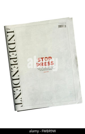 Die letzte print-Ausgabe der Zeitung The Independent. Stockfoto