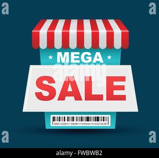 Mega Sale Shop-Banner-Design mit Barcode. Vektor-Illustration. Stock Vektor