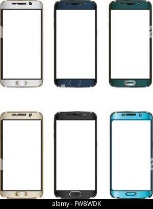 Realistische Smartphones eingestellt. Vektor-Illustration. Isolierte Handy mit leeren Bildschirm auf weiß. Kann für die Anwendung Demo verwendet. Stock Vektor