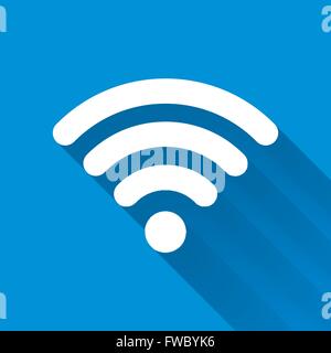 Weiß WiFi Ikone mit langen Schatten auf blau Stock Vektor