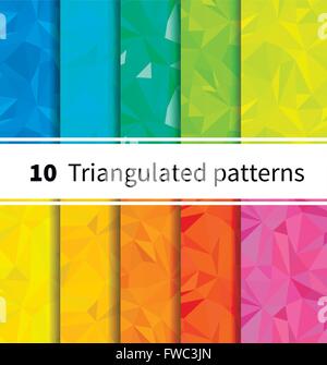 Zehn triangulierten Musterdesigns in Regenbogenfarben Stock Vektor