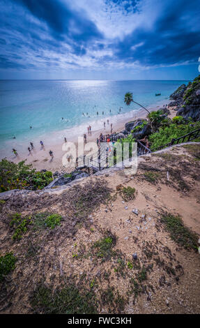 Mit Blick auf den Strand in Tulum, Mexiko Stockfoto