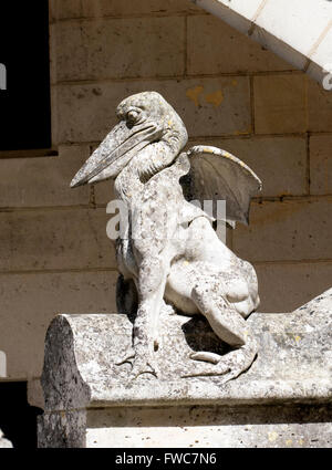 Statue auf dem Château de Pierrefonds. Eine Burg in der Gemeinde von Pierrefonds, Frankreich. Stockfoto