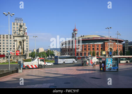 Blick auf den Placa De Espanya (Platz von Spanien) in Barcelona. Stockfoto