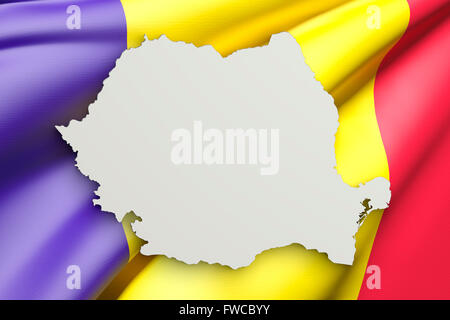 3D Rendering von Rumänien Karte und Flagge im Hintergrund. Stockfoto