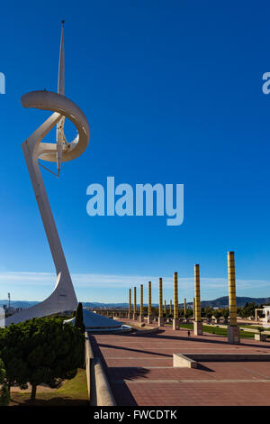 Montjuïc Fernmeldeturm, Anella Olímpica, Barcelona, Katalonien, Spanien Stockfoto