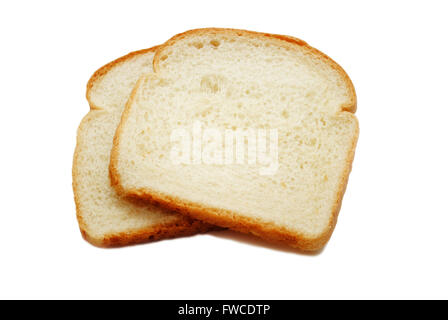 Zwei Scheiben Weißbrot, Isolated on White Stockfoto