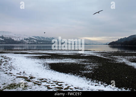 Bala See nach Schneefall in den frühen Morgenstunden Januar-Wales Stockfoto