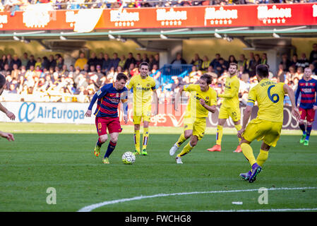 VILLARREAL, Spanien - 20 MAR: Lionel Messi spielt bei der La Liga-Match zwischen Villarreal CF und FC Barcelona im El Madrigal Stadiu Stockfoto