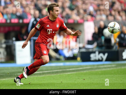 München, Deutschland. 2. April 2016. Bayern Mario Goetze in Aktion während der Fußball-Bundesliga match Bayern Munchen Vs Eintracht Frankfurt in München, Deutschland, 2. April 2016. Bayern München gewann 1: 0. Foto: Tobias Hase/Dpa/Alamy Live News Stockfoto