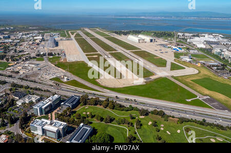 NASA, Luftaufnahme Moffett Field, Mountain View, Kalifornien, Antenne, Silicon Valley, Vereinigte Staaten von Amerika, Santa Clara, Stockfoto