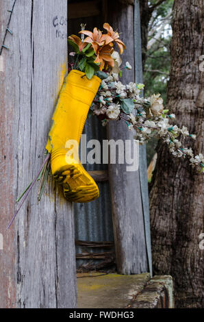 gelbe Gumboot-Denkmal Stockfoto