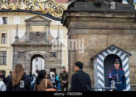 Wache am Eingang des Schlosses in Prag, Tschechische Republik Stockfoto