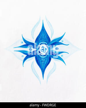 Mandala-Blume mit solar-Symbol auf farbenfrohen abstrakten Hintergrund Stockfoto