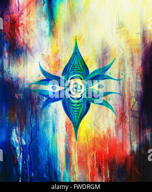 Mandala-Blume mit solar-Symbol auf farbenfrohen abstrakten Hintergrund Stockfoto