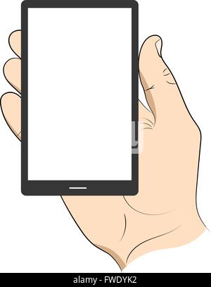 Touch-Handy in der Hand Mann. Vektor-Illustration. Stock Vektor