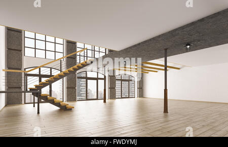 Leere Innenraum der modernen Loft Apartment 3D-Rendering Stockfoto