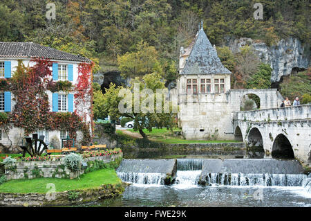 Brantome, Charente, Frankreich. Fluss Dronne Stockfoto