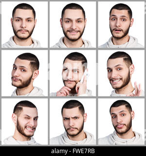 Collage aus junger Mann mit verschiedenen Emotionen Stockfoto