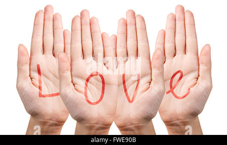 Liebe Schreiben an Händen Stockfoto