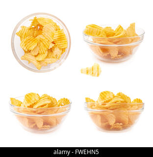 Mehreren Kartoffelchips in eine Glasschüssel Stockfoto
