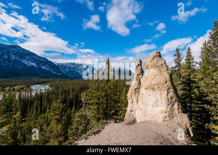 Ansicht des Bow River Valley, Hoodoos Sicht, Banff National Park, Provinz Alberta, Kanada Stockfoto