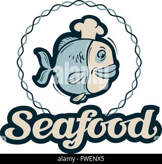 Meeresfrüchte-Vektor-Logo. Angeln, Fische oder Restaurant-Symbol Stock Vektor