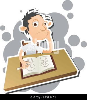 Vektor-Illustration von gelangweilter Schüler im Klassenzimmer. Stock Vektor