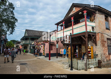 Alte koloniale Läden, St, Augustine, die älteste besetzten kontinuierlich europäischen gegründeten Siedlung, Florida, USA Stockfoto