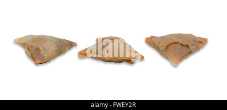 Drei isolierten samosas Stockfoto