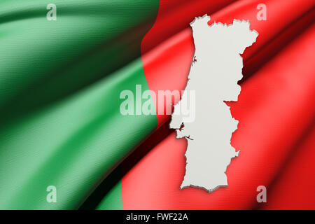 3D Rendering von Portugal Karte und Flagge im Hintergrund. Stockfoto