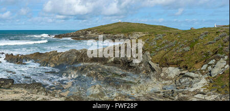 Einen Panoramablick über wenig Fistral bei Ebbe in Newquay, Cornwall. Stockfoto