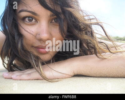 Selbstportrait auf Mystery Beach, New South Wales Stockfoto