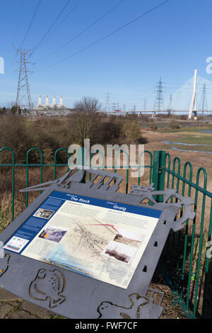 Wales Küstenweg in Nord-Wales. Besucher-Info-Tafel auf dem Küstenpfad von Wales in der Nähe von Connah Kai. Stockfoto