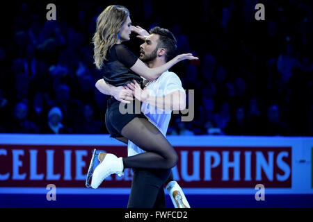 Sonntag, 3. April 2016: Gabriella Papadakis und Guillaume Cizeron (FRA) durchführen, bei der International Skating Union Champions Weltausstellung, statt im TD Garden, in Boston, Massachusetts.Eric Canha/CSM Stockfoto