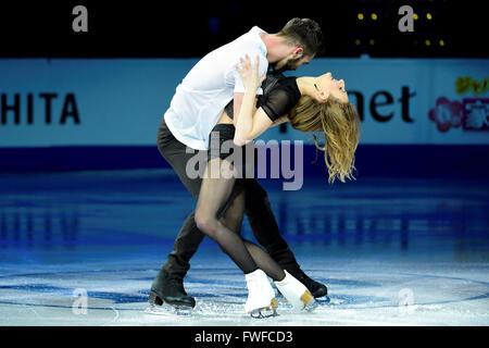 Sonntag, 3. April 2016: Gabriella Papadakis und Guillaume Cizeron (FRA) durchführen, bei der International Skating Union Champions Weltausstellung, statt im TD Garden, in Boston, Massachusetts.Eric Canha/CSM Stockfoto